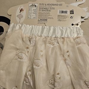 Girls tutu/headband set beige/white sz 4-6